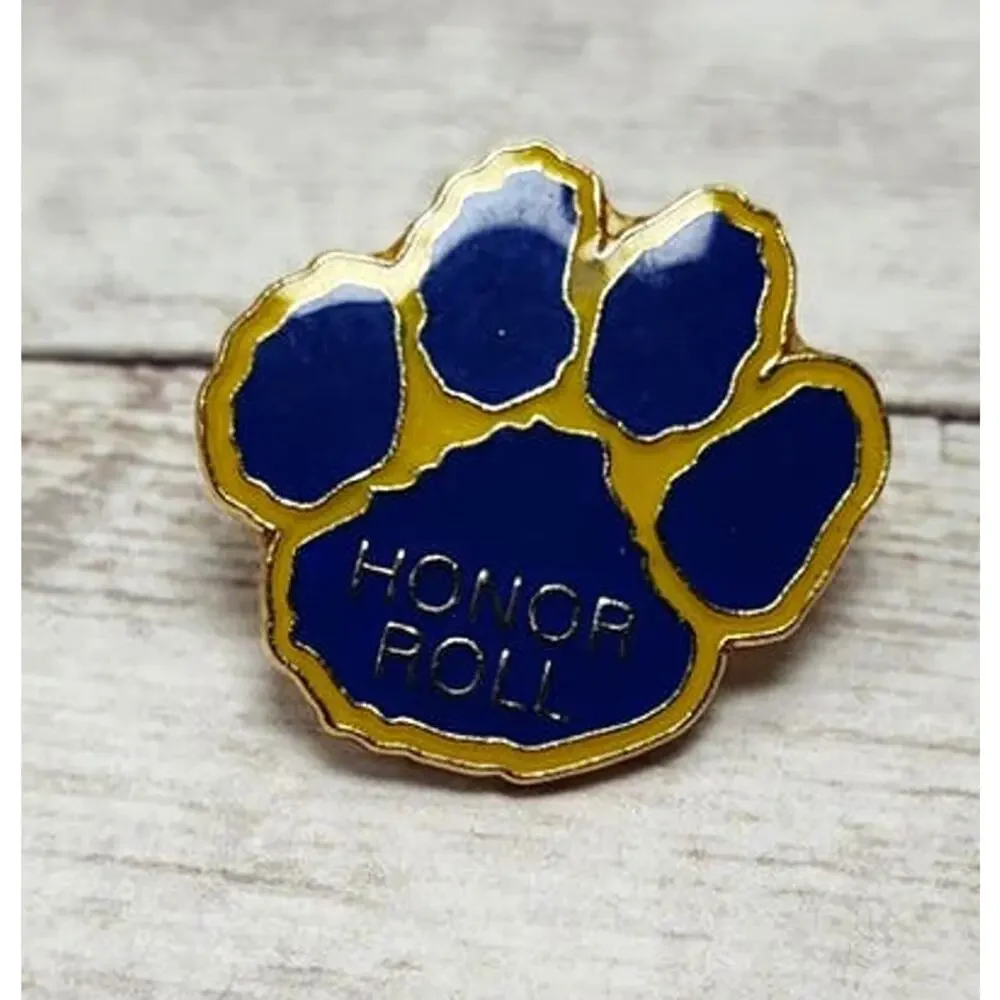 Blue & Gold Paw Print Honor Roll Pin for a Hat, Lanyard, Jacket or Backpack